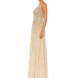 NEW Mac Duggal Sequined Sleeveless Wrap Over A Line Gown with tags SIZE 10